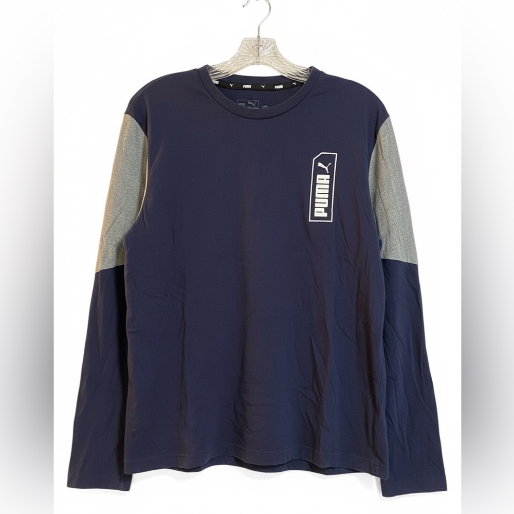 PUMA Men's Long Sleeve Shirt in Navy and Gray Size M
